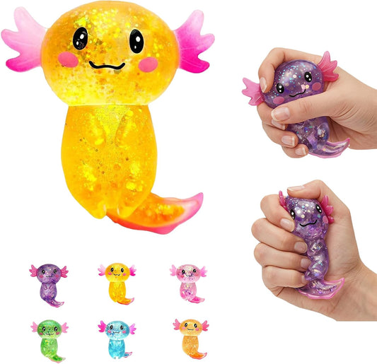Axolotl Squishy Stress Relief Toy - Giltter Slow Rising Fidget Toy, Cute Sensory Toy, Moldable Soft Squeeze Toys for Adult, Kids, Party Favors Anxiety Relief Squishy Toy(Yellow)