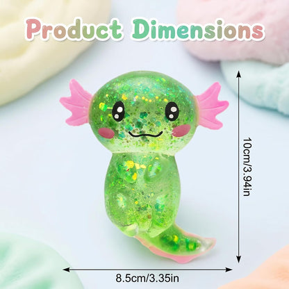Axolotl Squishy Stress Relief Toy - Giltter Slow Rising Fidget Toy, Cute Sensory Toy, Moldable Soft Squeeze Toys for Adult, Kids, Party Favors Anxiety Relief Squishy Toy(Yellow)