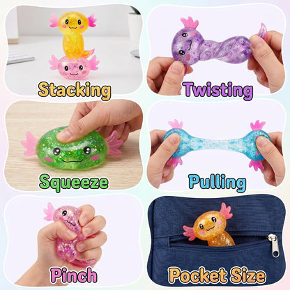 Axolotl Squishy Stress Relief Toy - Giltter Slow Rising Fidget Toy, Cute Sensory Toy, Moldable Soft Squeeze Toys for Adult, Kids, Party Favors Anxiety Relief Squishy Toy(Yellow)