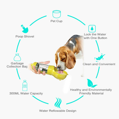 Portable Pet Water Cup, 300ml Leak Proof Dog Water Bottle with 360 Design for Travel Walking Hiking (Yellow)