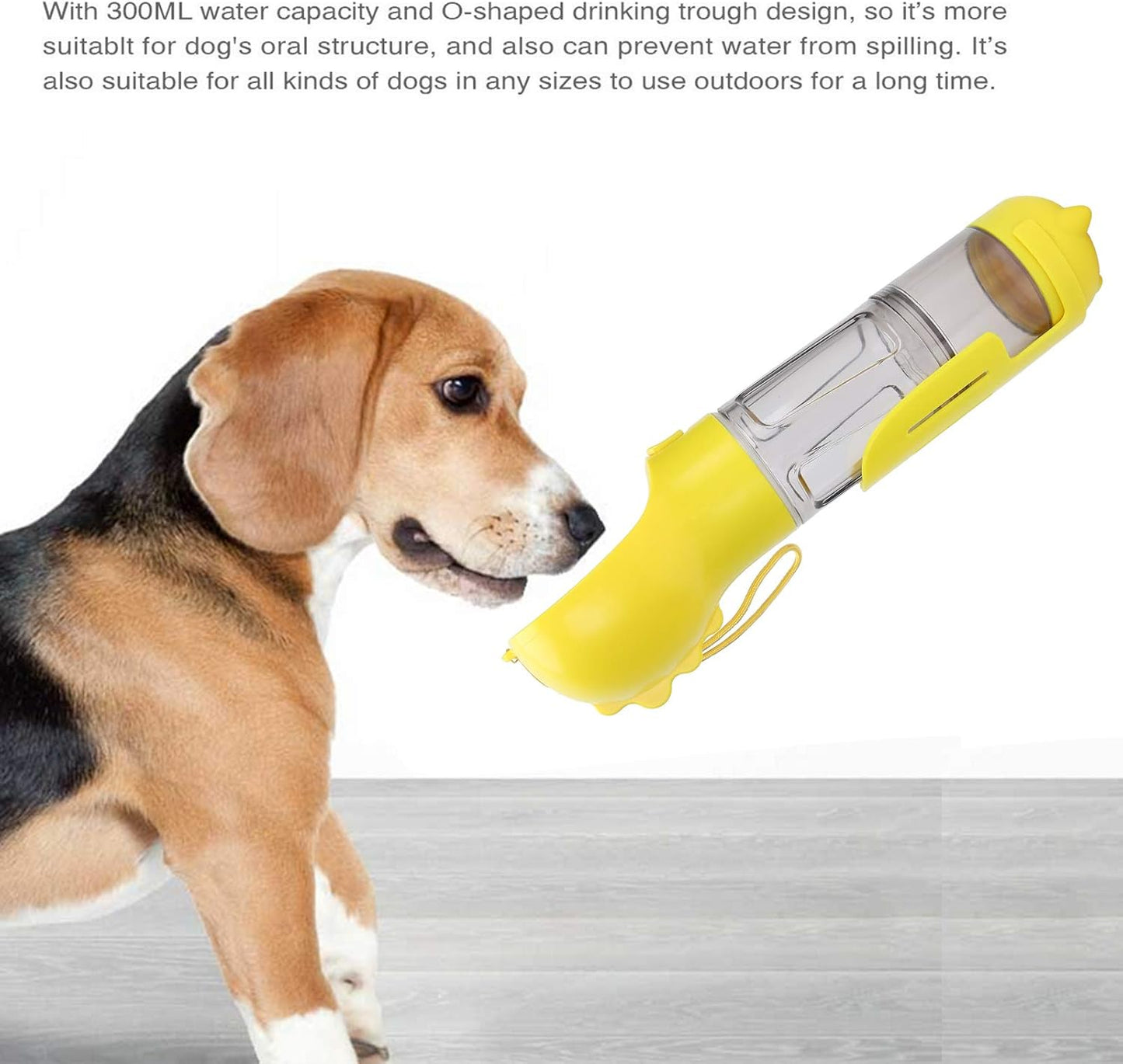 Portable Pet Water Cup, 300ml Leak Proof Dog Water Bottle with 360 Design for Travel Walking Hiking (Yellow)