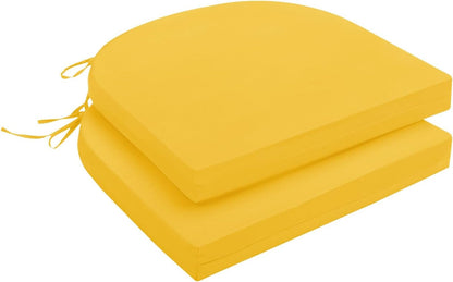 downluxe Outdoor Chair Cushions Set of 2 for Patio Furniture, Water-Resistant Patio Chair Cushions with Ties, High Density Foam Outdoor Seat Cushion, 17" X 16" X 2", Yellow