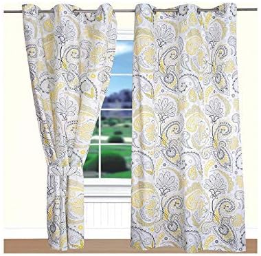 All American Collection New Yellow/Grey Paisley Printed Window Treatment Curtain (Panel, Yellow & Grey)