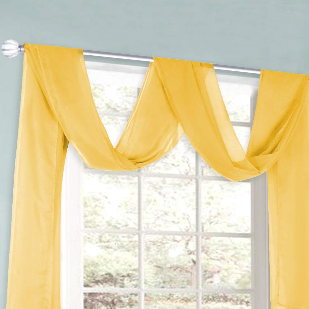 HUTO Dark Yellow Sheer Window Scarf Valance for Girls Room Soft Voile Curtain Scaves Wedding Party Bed Canopy,1 Panel 52 x 144 Inches Long