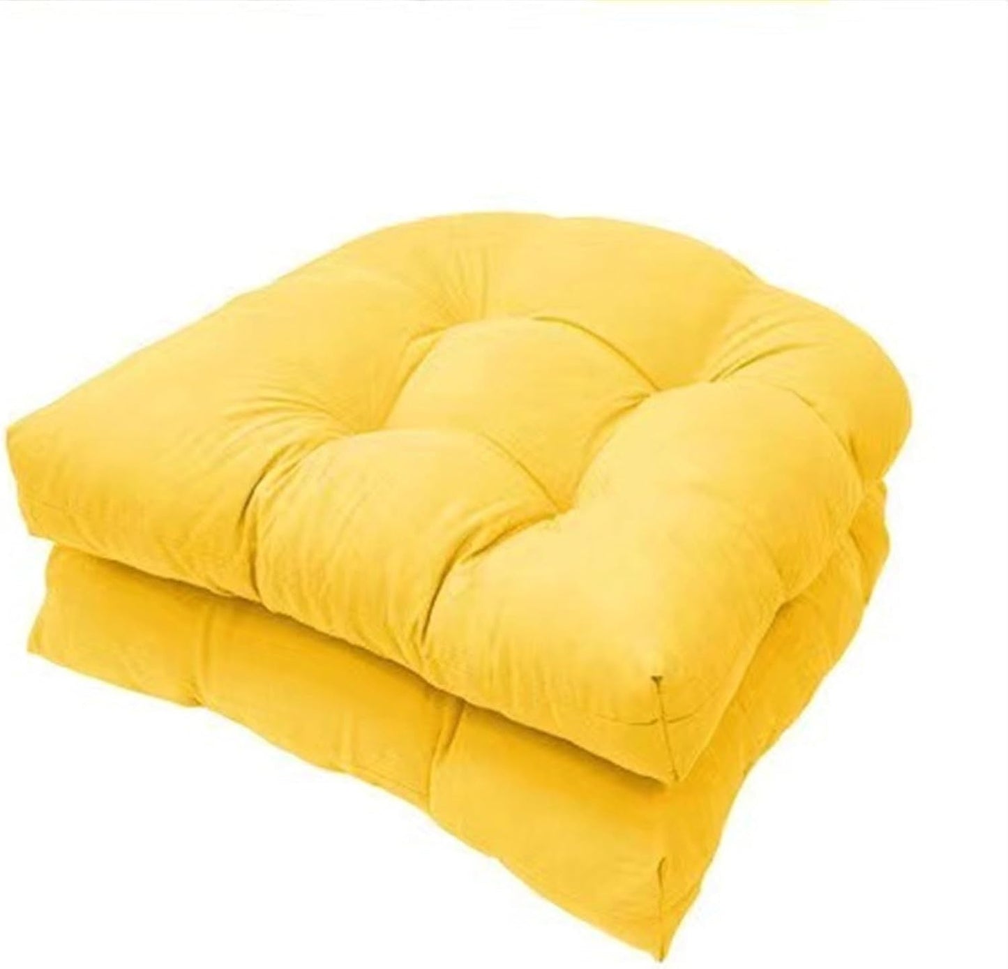 2 Pack Patio Chair Cushion 19x19x3 Inch Indoor & Outdoor Chair Cushions Waterproof Seat Cushion for Patio Furniture Tieless Anti-Slip Tufted Chair Cushion(Bright Yellow)