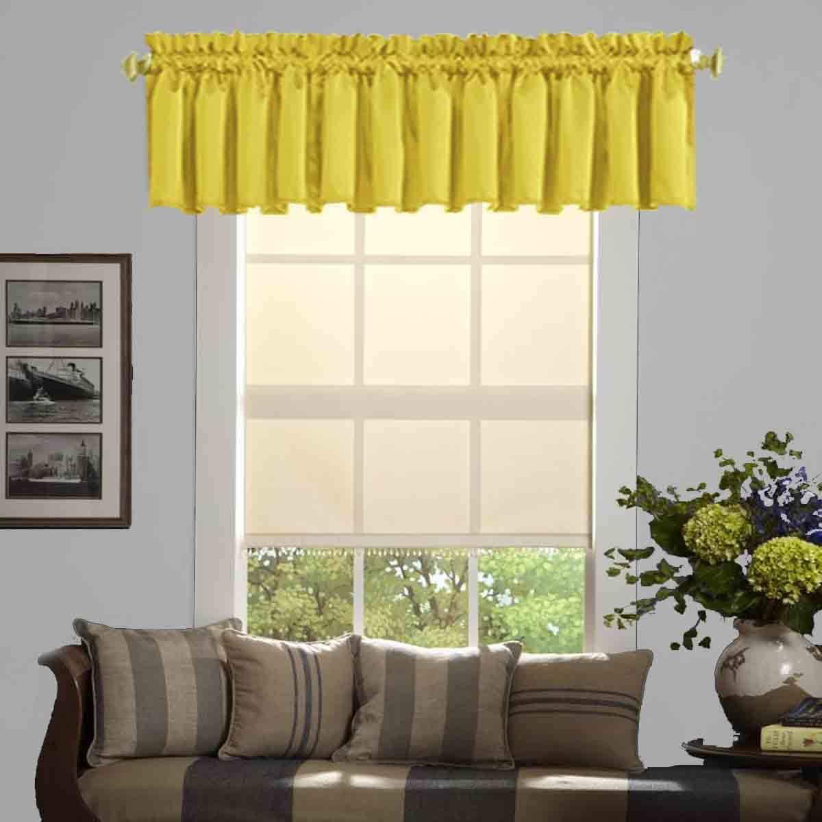 Valance for Windows Rod Pocket Yellow Valance Light Reducing Valance Curtains 1 piece, 52" W x 18" L