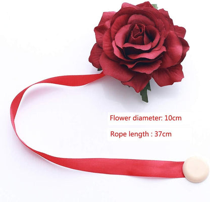 Curtain Tiebacks, Rose Magnetic Curtain Holders，Elegant 2 Pack Decorative Rope Holdback Holder, Home Decor Thin or Sheer Window Drapries Bed Canopy (Yellow)