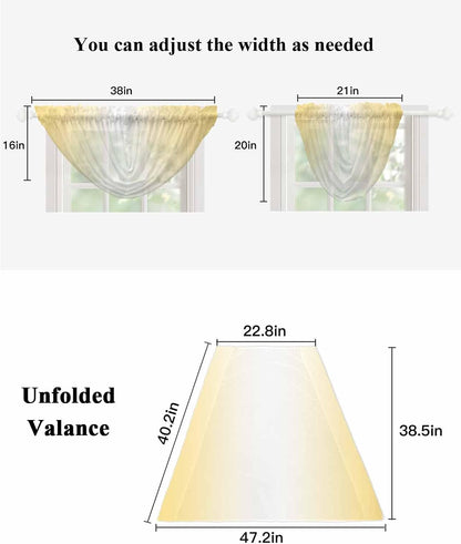 Lemon Yellow White Ombre Waterfall Valance for Windows/Living Room/Bedroom, Modern Abstract Gradient Color Art Sheer Swag Valances Rod Pocket Curtains Kitchen Bathroom Window Treatment 1 Panel