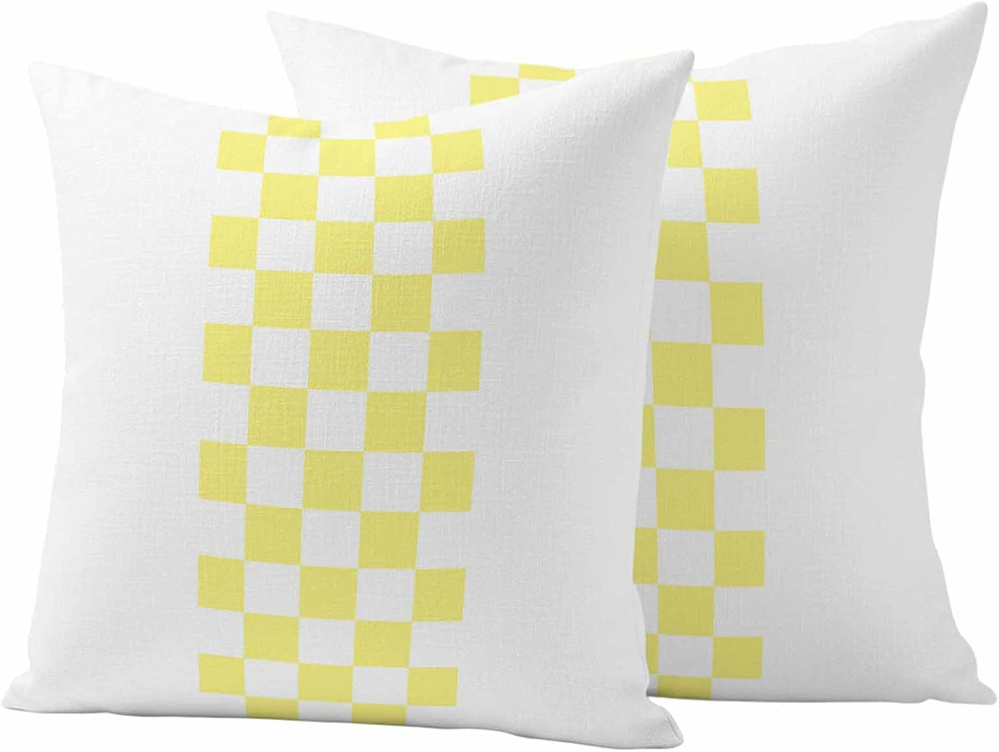 Outdoor Pillows 16x16 Inch Waterproof Outdoor Pillow Covers, Yellow Check Plaid Throw Pillow Covers Garden Cushion Decorative Case for Patio Couch Decoration Set of 2, Buffalo Farmhouse Style Pattern
