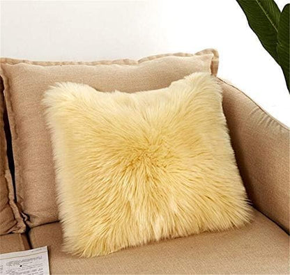FasterS Luxury Long Faux Fur Throw Pillow Case Super Soft Plush Cushion Cover Deluxe Home Sofa Bed Car Party Decorative 18 x 18 Inch (Yellow)