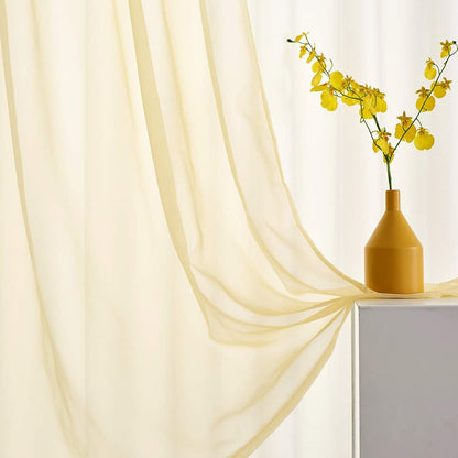 Light Yellow Sheer Voile Curtains Translucent Solid Color Window Treatment 84 Inches Long Panels Rod Pocket Light Yellow Sheers for Bedroom Living Room 2 Panels 52x84 Pastel Yellow