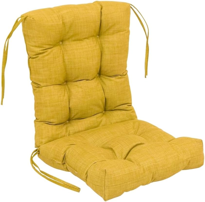 TRP Reversible Classic Tufted Multi-Section Thick Dining High Back Deep Seat Patio Chair Cushions | Maximum Cushioned Loft Attached Ties Lemon Yellow Color |18"X38" All Weather UV Water Resistant