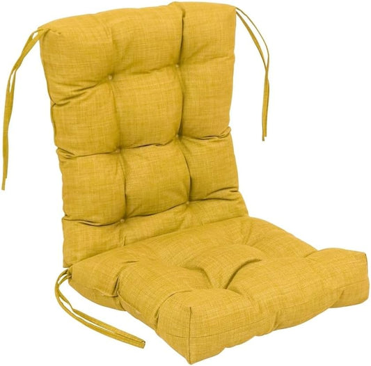 TRP Reversible Classic Tufted Multi-Section Thick Dining High Back Deep Seat Patio Chair Cushions | Maximum Cushioned Loft Attached Ties Lemon Yellow Color |18"X38" All Weather UV Water Resistant