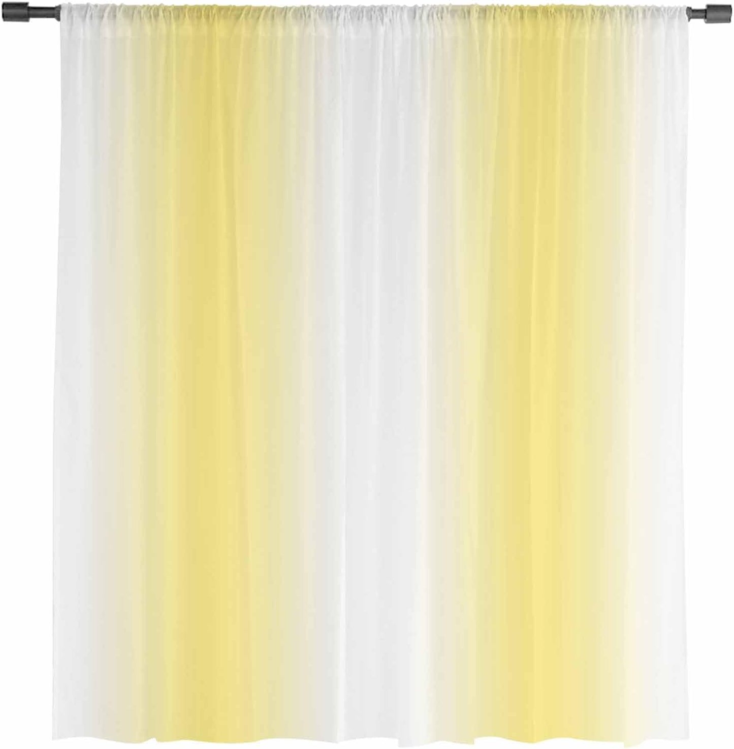 Lemon Yellow Ombre Sheer Curtains 45 Inches Long for Living Room/Bedroom, Gradient Yellow and White Rod Pocket Voile Kitchen Curtains & Drapes Window Treatment 1 Panel, 52" W x 45" L