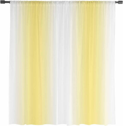 Lemon Yellow Ombre Sheer Curtains 45 Inches Long for Living Room/Bedroom, Gradient Yellow and White Rod Pocket Voile Kitchen Curtains & Drapes Window Treatment 1 Panel, 52" W x 45" L