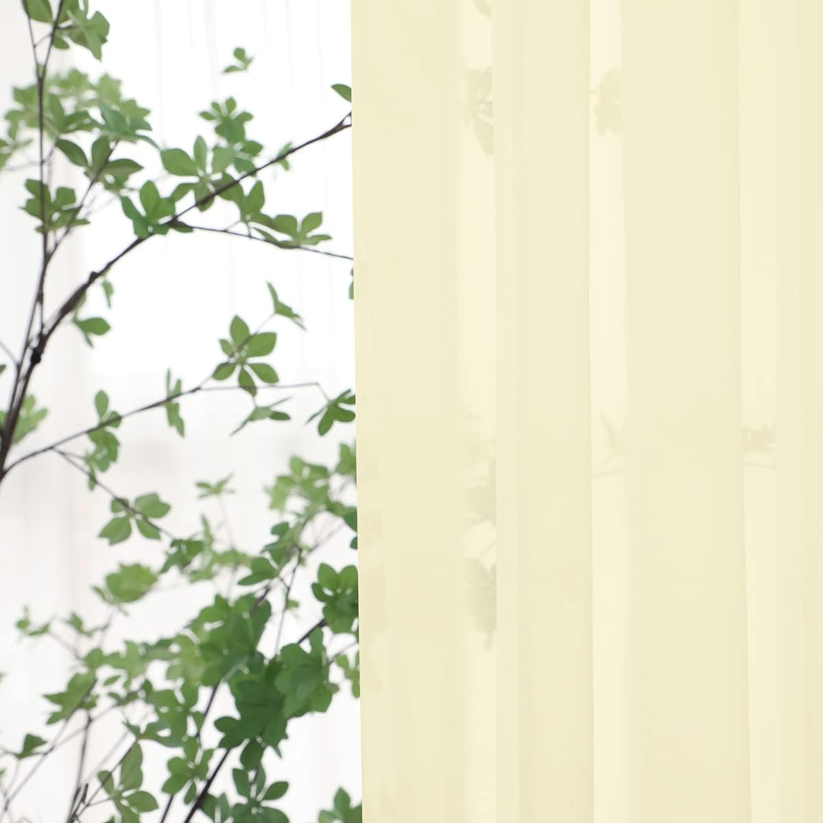 L&TEC Window Light Yellow Sheer Curtains 84 Inches Long 2 Panels Sheer Curtain Basic Rod Pocket Panel for Bedroom Children Living Room Yard Kitchen (Light Yellow, 52" W x 84" L | 2 pcs)