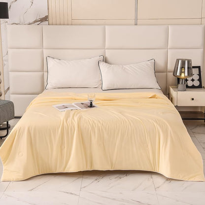 Cooling Blankets for Hot Sleepers,Cooling Comforter Twin Size,Silky Breathable Lightweight Summer Ice Blankets for All Season,Light Yellow
