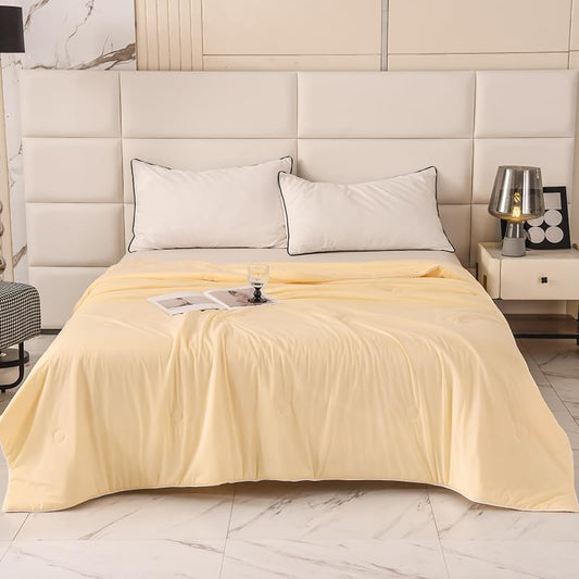 Cooling Blankets for Hot Sleepers,Cooling Comforter Twin Size,Silky Breathable Lightweight Summer Ice Blankets for All Season,Light Yellow