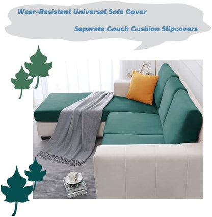 Separate Velvet Sofa Cover,Couch Covers for 2 Cushion Couch,Super Stretch Wear-Resistant Sofa Slipcovers,Washable Furniture Protector with Anti-Slip Elastic Bottom(Lemon Yellow,Large Chaise Seat)