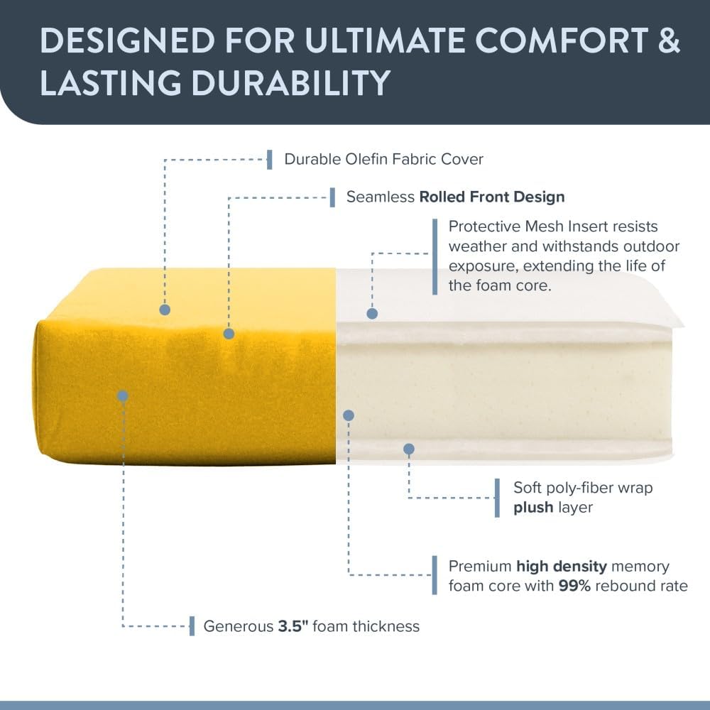 California Umbrella Outdoor Dining Chair, Patio Seat Cushion, 20 x 40 Inch, Premium Outdoor Memory Foam, Fade Resistant, Solstice Olefin Fabric, Fabric Ties, Lemon