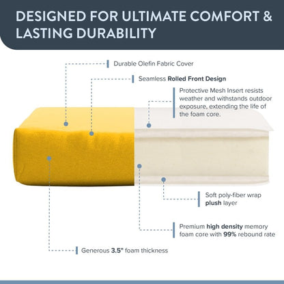 California Umbrella Outdoor Dining Chair, Patio Seat Cushion, 20 x 40 Inch, Premium Outdoor Memory Foam, Fade Resistant, Solstice Olefin Fabric, Fabric Ties, Lemon