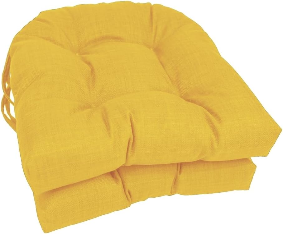 TRP Indoor Outdoor All Weather Reversible Deep Seat 16" X 16" Patio Chair Cushions Set of 2 | Square Tufted Rounded Back Ample Cushioned Loft Lemon Yellow Color | Bistro Dining Stain Water Proof