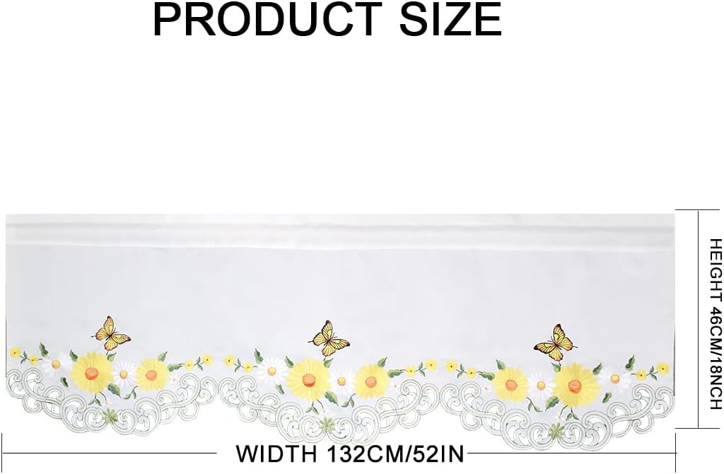 Molaxhome Beautiful Dazzling Embroidered Window Valance,Rod Pocket Valance and Tiers for Home Decor (Yellow, W52x18L)