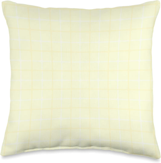 Cute Pastel Light Yellow Check Plaid Gingham Minimal Pattern Throw Pillow