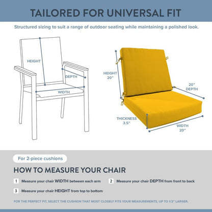 California Umbrella Outdoor Dining Chair, Patio Seat Cushion, 20 x 40 Inch, Premium Outdoor Memory Foam, Fade Resistant, Solstice Olefin Fabric, Fabric Ties, Lemon