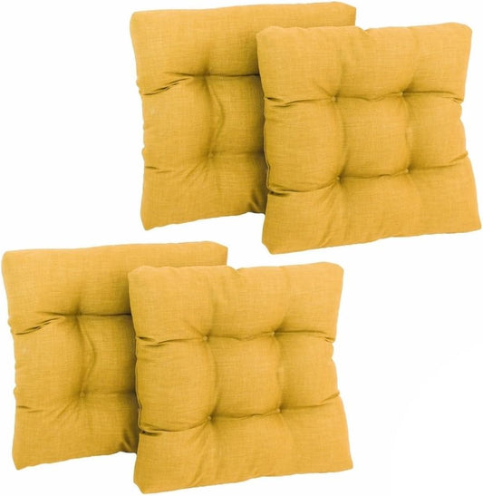 TRP Reversible Square Deep Seat Indoor Outdoor Patio Chair Cushions Set of 4 | Classic Tufted Maximum Cushioned Loft All Weather Lemon Yellow Color | Dining Chair Stain Water Proof 19" X 19"
