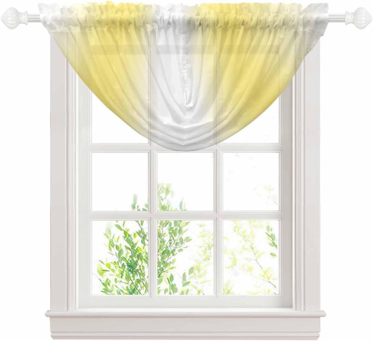 Waterfall Valances for Windows, Lemon Yellow White Transparent Swag Valance Curtains for Living Room Kitchen, Gradient Vertical Stripes Geometric Sheer Drapes Curtains for Bedroom,38.5"x47.2",1 Panel