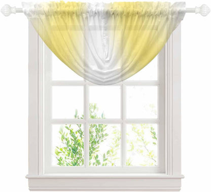 Waterfall Valances for Windows, Lemon Yellow White Transparent Swag Valance Curtains for Living Room Kitchen, Gradient Vertical Stripes Geometric Sheer Drapes Curtains for Bedroom,38.5"x47.2",1 Panel