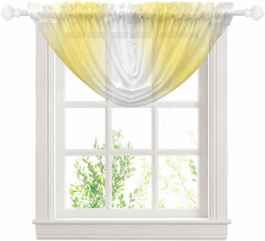Waterfall Valances for Windows, Lemon Yellow White Transparent Swag Valance Curtains for Living Room Kitchen, Gradient Vertical Stripes Geometric Sheer Drapes Curtains for Bedroom,38.5"x47.2",1 Panel