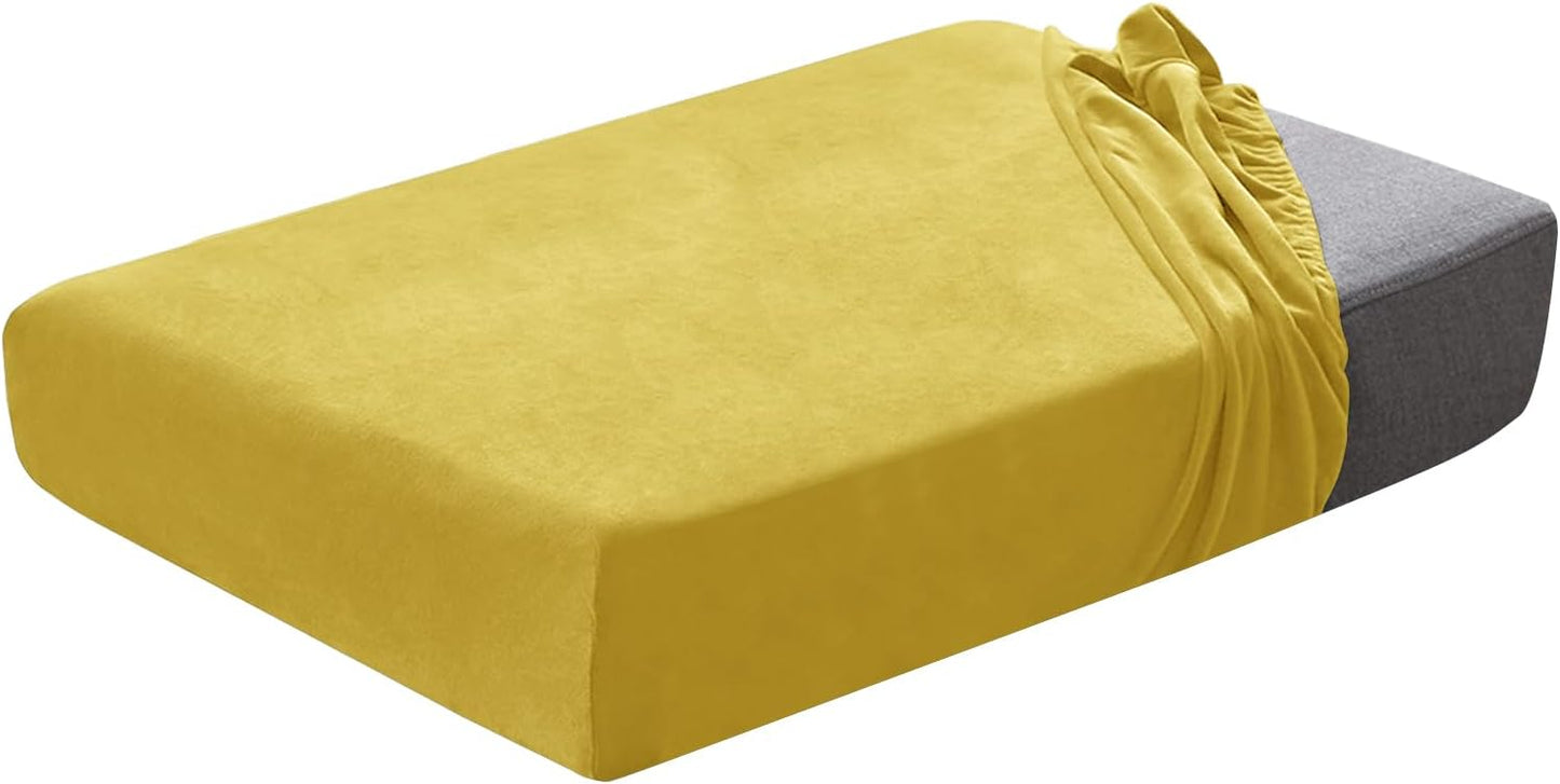 Sofa Seat Cushion Covers Set, Sofa Cushion Slipcovers Stretch Velvet, Couch Cushion Cover Replacement for Individual Cushion with Elastic Fabric (Lemon Yellow,Large 3 Seater)