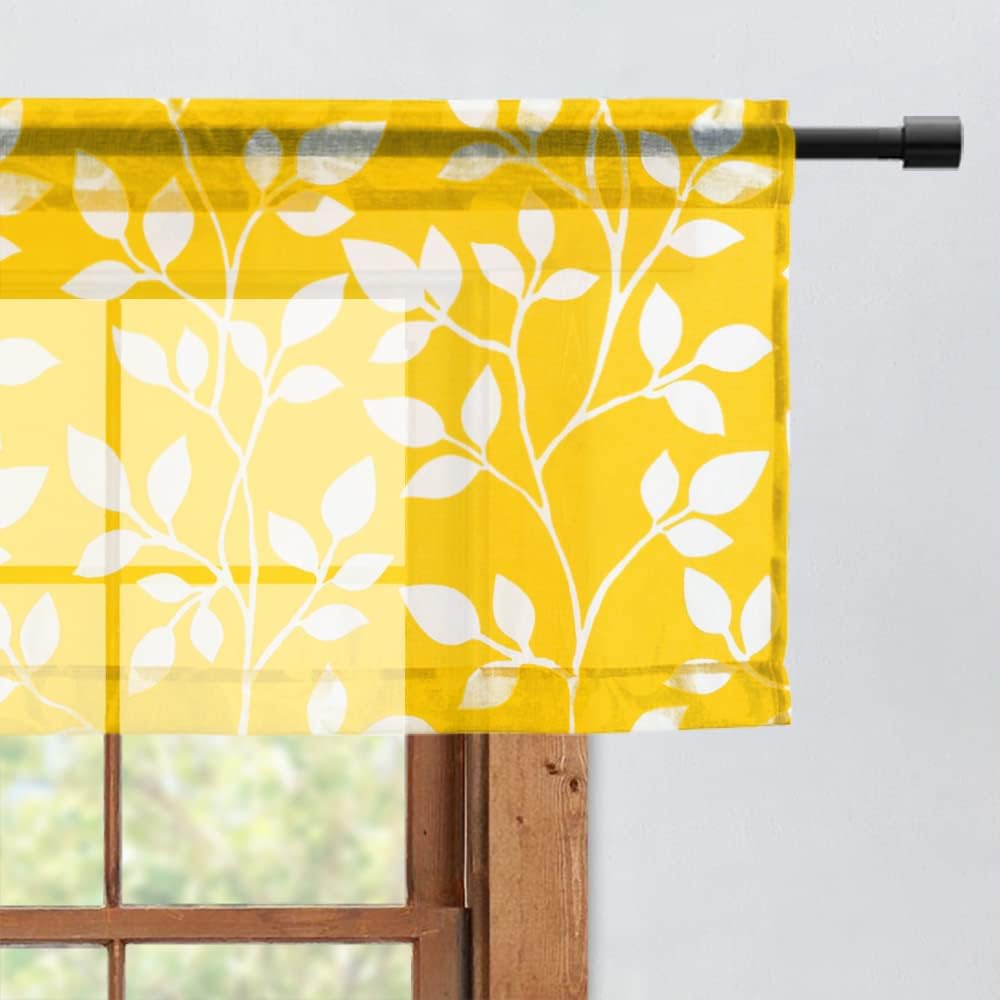 XTMYI Yellow Valance Curtais for Kitchen Window,Rod Pocket Sheer Spring Window Treatments Valence for Living Room Bedroom Bathroom,Mustard Sunflower Lemon Yellow and White