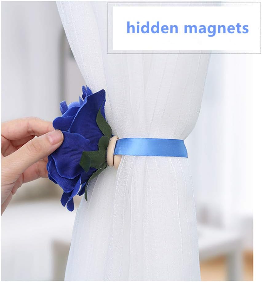 2Pcs Curtain Buckle Tiebacks Rope with Magnets Stick Anywhere Holdbacks for Window Curtain Rope Length 40cm Rose Flower-Yellow