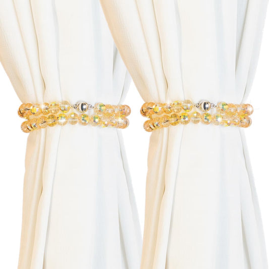 Magnetic Curtain Tiebacks, 2 Pack K9 Color Crystal Glass Beaded Sheers/Draperies Holdbacks for Window Home Office Decor (Yellow)