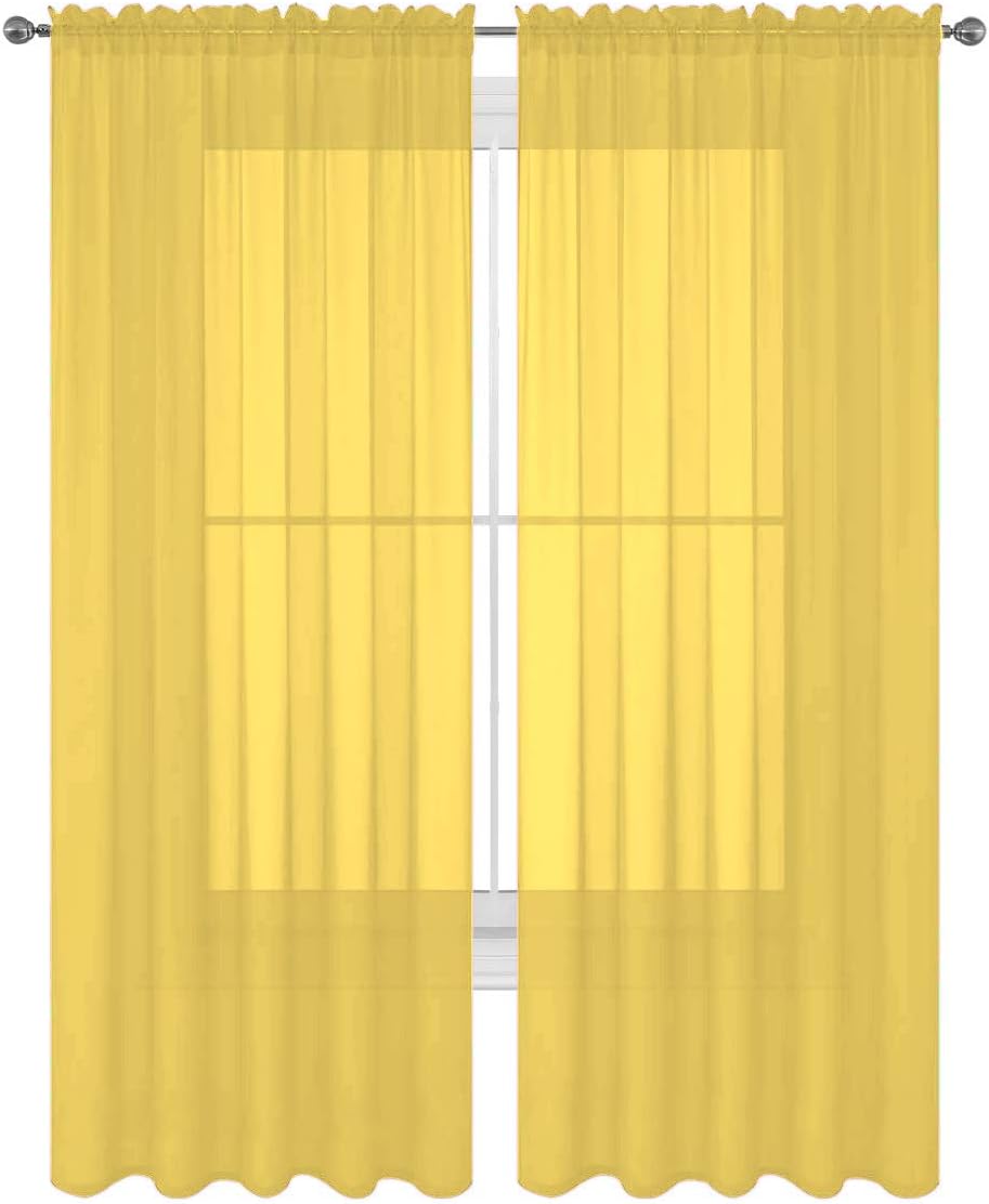 Decotex 2 Piece Solid Elegant Sheer Curtains Fully Stitched Panels Window Treatment Drape (54" X 108", Yellow)