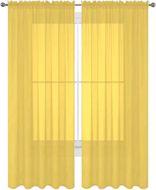 Decotex 2 Piece Solid Elegant Sheer Curtains Fully Stitched Panels Window Treatment Drape (54" X 108", Yellow)
