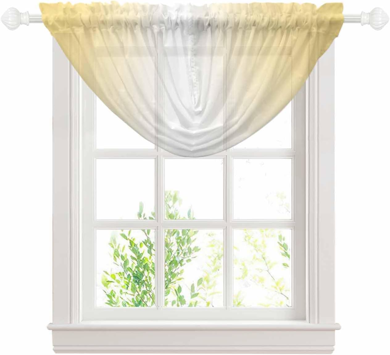 Lemon Yellow White Ombre Waterfall Valance for Windows/Living Room/Bedroom, Modern Abstract Gradient Color Art Sheer Swag Valances Rod Pocket Curtains Kitchen Bathroom Window Treatment 1 Panel