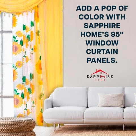 Sapphire Home Sheer Curtains - Two Tone 4 Panels Set w/Valance & Tiebacks, 55"x63", Lightweight Light-Filtering Window Curtain for Living Room, Bedroom, Kitchen, Dining Room - Sunflower/Yellow