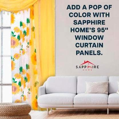 Sapphire Home Sheer Curtains - Two Tone 4 Panels Set w/Valance & Tiebacks, 55"x63", Lightweight Light-Filtering Window Curtain for Living Room, Bedroom, Kitchen, Dining Room - Sunflower/Yellow
