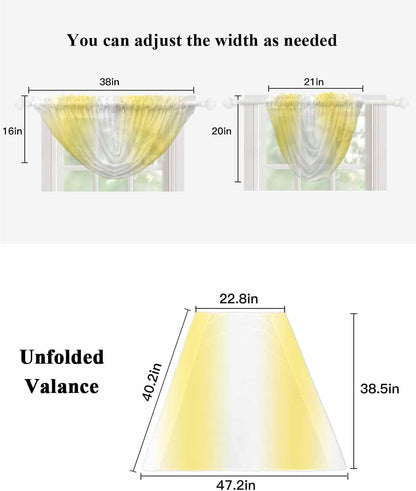 Waterfall Valances for Windows, Lemon Yellow White Transparent Swag Valance Curtains for Living Room Kitchen, Gradient Vertical Stripes Geometric Sheer Drapes Curtains for Bedroom,38.5"x47.2",1 Panel