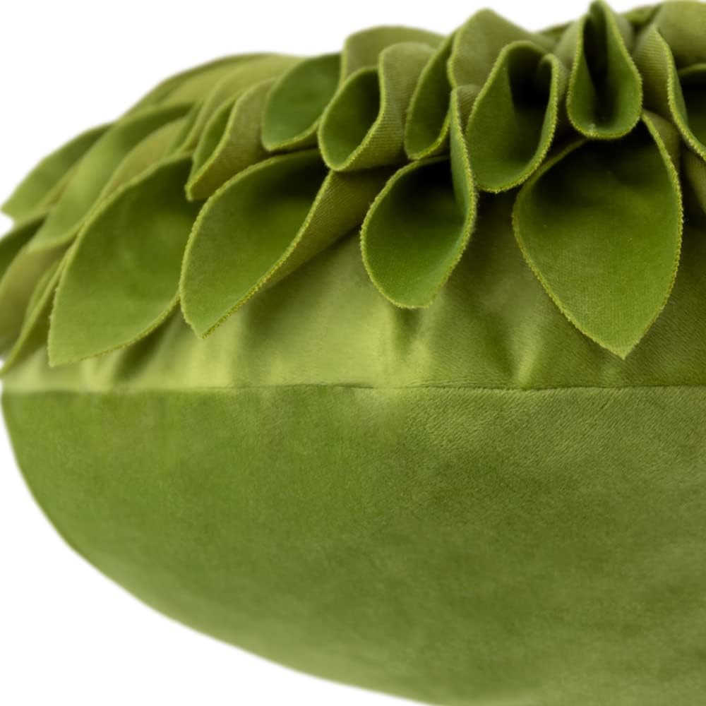 JWH 3D Flower Throw Pillow Cover, Velvet, Green Yellow, 12 Inch | Round Floral Cushion, Sunflower Accent, Handmade, Decorative Pops for Bed Couch Sofa Chair Car Living Room