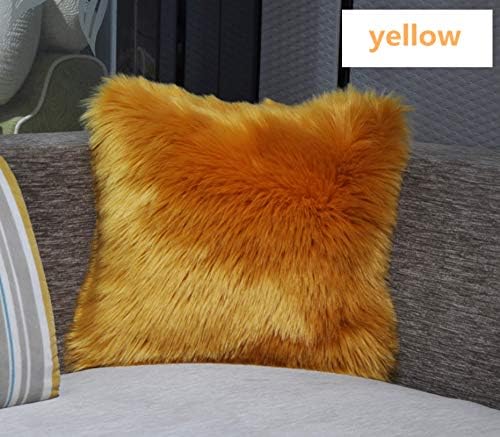 LRENNA Throw Pillow Covers Mongolian Faux Fur Cushion Pillow Case for Sofa Deluxe Home Decorative Series Merino Style Fur Super Soft Plush 18" x 18" /20" x 20" (Yellow, 18"x18")