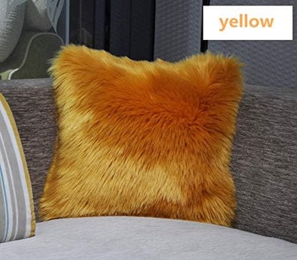 LRENNA Throw Pillow Covers Mongolian Faux Fur Cushion Pillow Case for Sofa Deluxe Home Decorative Series Merino Style Fur Super Soft Plush 18" x 18" /20" x 20" (Yellow, 18"x18")