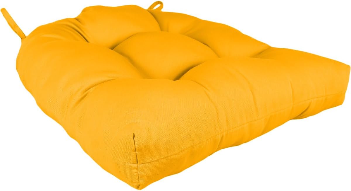 TRP Indoor Outdoor All Weather Reversible Deep Seat 20" X 20" Patio Chair Cushions | Square Tufted Rounded Back Ample Cushioned Loft Lemon Yellow Color | Bistro Dining Stain UV Fade Water Proof