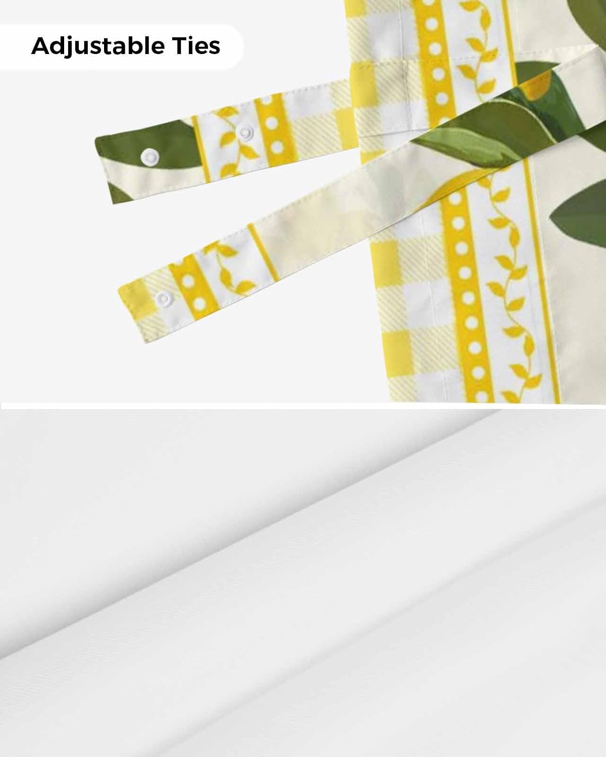 Semi-Sheer Kitchen Valances for Windows, Adjustable Tie Up Valances Curtains Light Filtering, Summer Fruit Lemon Plant Leaves Farmhouse Buffalo Plaid Check Elegant Window Toppers Valances 42x12in