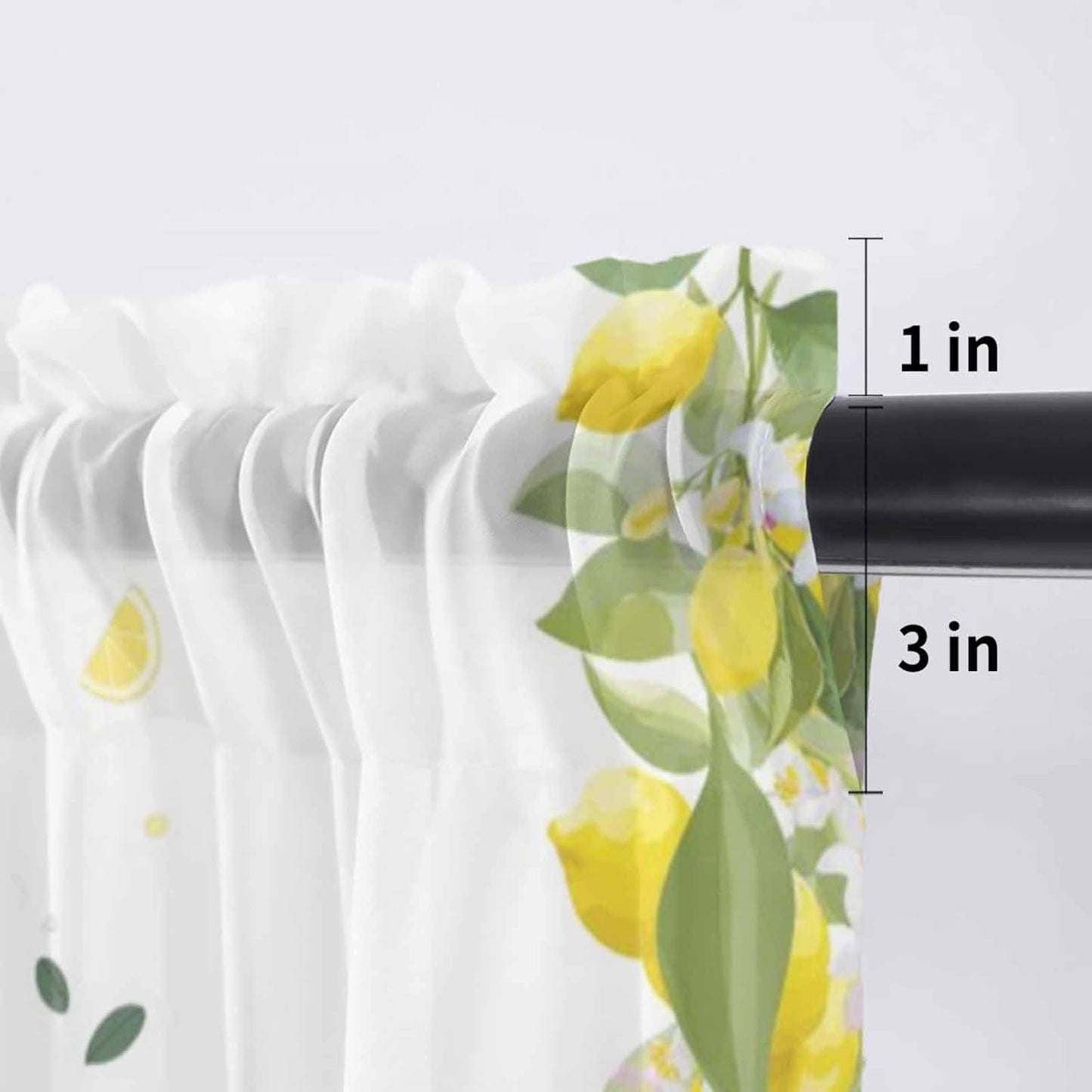 Lemon Gnome Sheer Valance Curtains, Green Leaf Black Plaid Farm Fruit Idyllic Wind Light Filtering Kitchen Valances Rod Pocket Voile Curtain Window Treatment for Bedroom/Living Room/Basement 54Wx18L