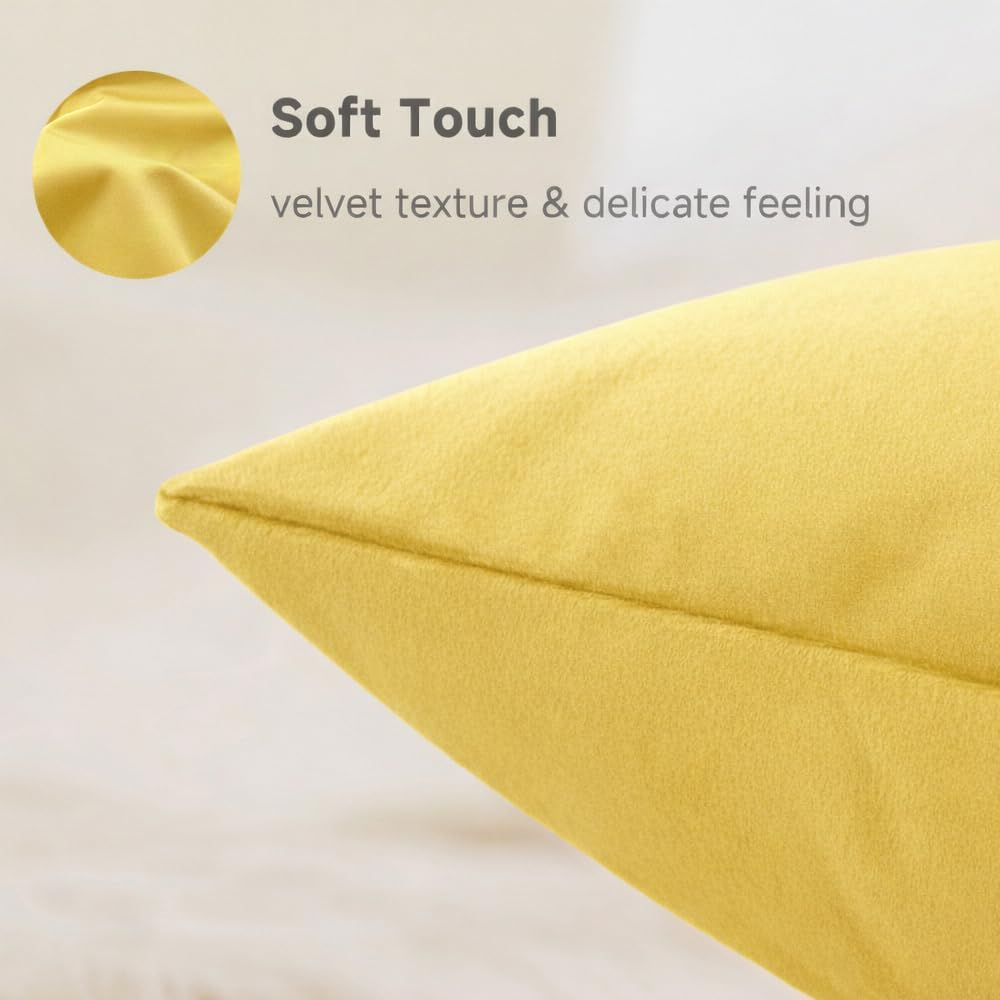 QUORGVES Yellow Velvet Throw Pillow Covers 18x18 Inch Set of 2 | Covers Only,Ultra-Soft,Hidden Zipper,Easy Care,Decorative Accent Cushion Covers for Couch Sofa Bed Decor,Light Yellow